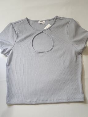 Cotton On Light Blue Ribbed Short Sleeve Tee with Front Cutout